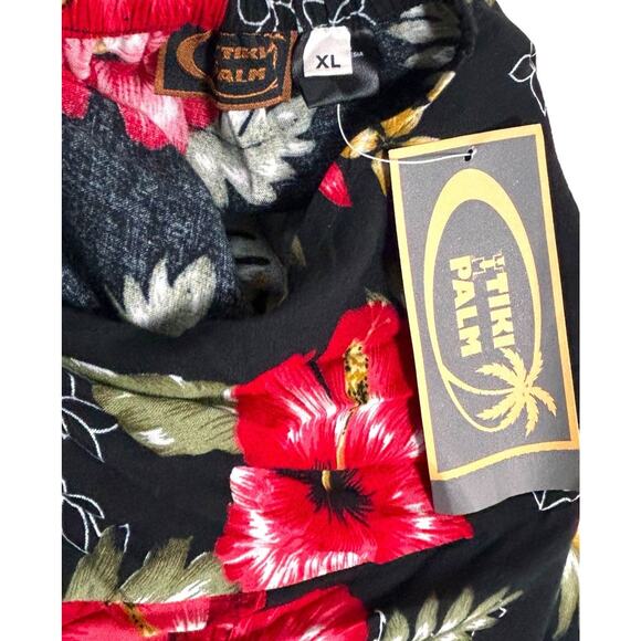 Tiki Palm Hawaiian Dress XL Red Tropical Open Tie Back Babydoll Asymmetrical Hem - Picture 13 of 16